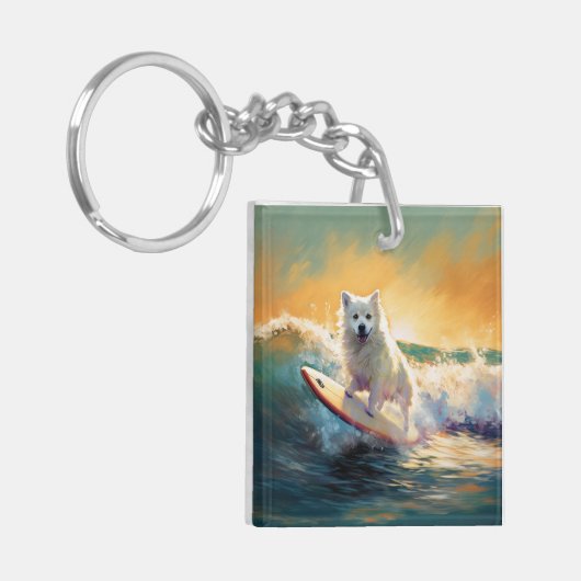 American Eskimo Beach Surfmalerei Schlüsselanhänger (Vorderseite links)