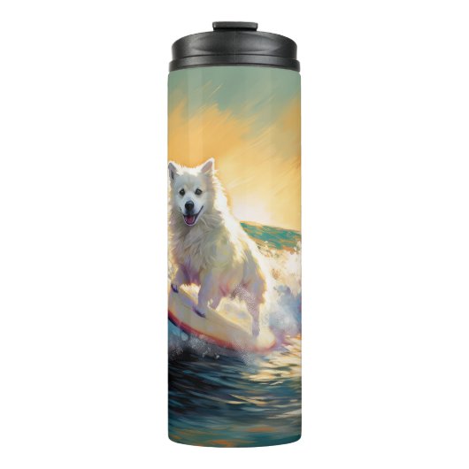 American Eskimo Beach Surfmalerei Thermosbecher (Vorderseite)