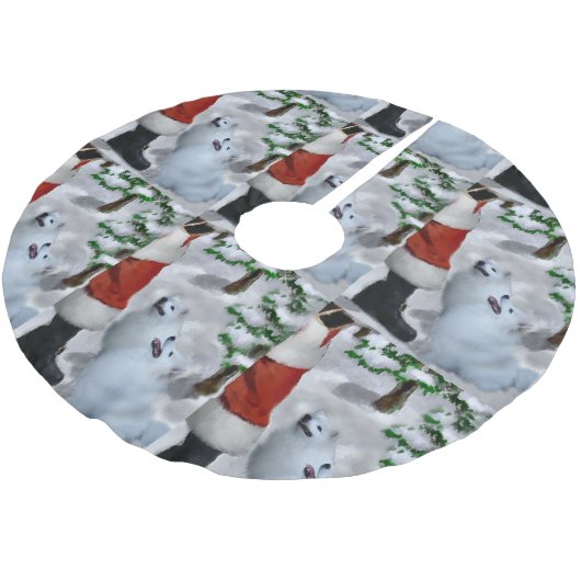 American Eskimo Christmas Polyester Weihnachtsbaumdecke (Schrägansicht)