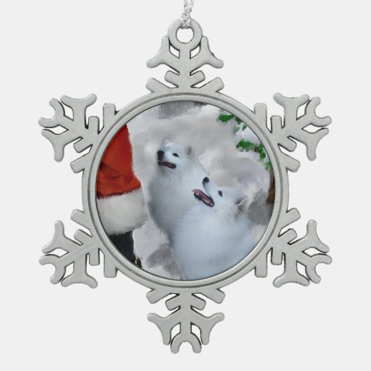 American Eskimo Christmas Schneeflocken Zinn-Ornament (Vorderseite)