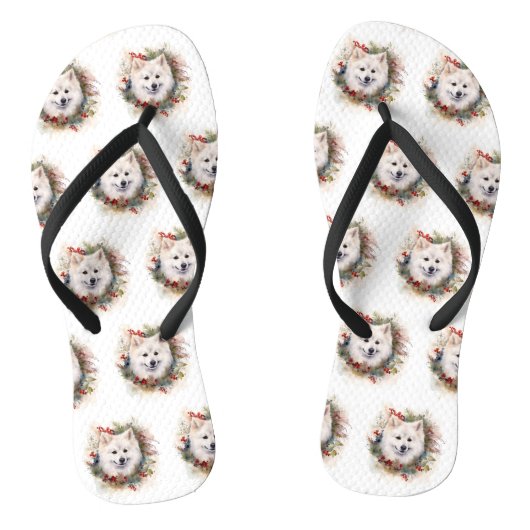 American Eskimo Christmas Wreath Festivals Badesandalen (Fußbett)