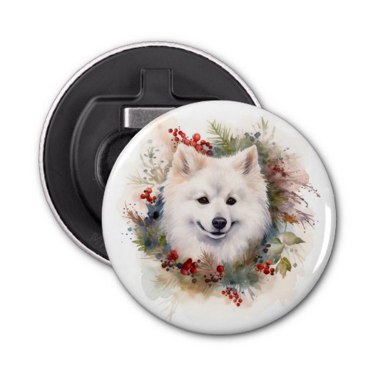 American Eskimo Christmas Wreath Festivals Flaschenöffner (Vorderseite)