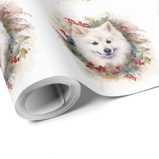 American Eskimo Christmas Wreath Festivals Geschenkpapier (Rolleneckpunkt)