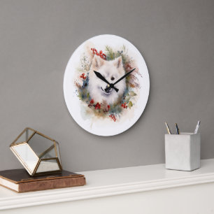 American Eskimo Christmas Wreath Festivals Große Wanduhr