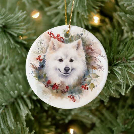 American Eskimo Christmas Wreath Festivals Keramik Ornament (Baum)
