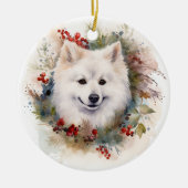American Eskimo Christmas Wreath Festivals Keramik Ornament (Vorne)