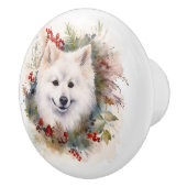 American Eskimo Christmas Wreath Festivals Keramikknauf (Rechts)