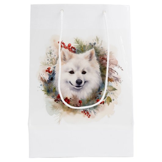American Eskimo Christmas Wreath Festivals Mittlere Geschenktüte (Rückseite)