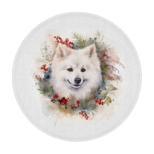 American Eskimo Christmas Wreath Festivals Schneidebrett (Vorderseite)