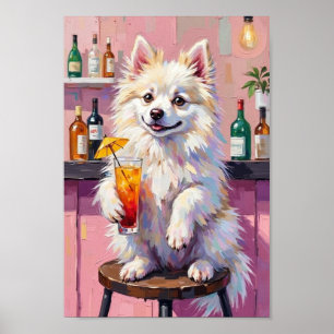 American Eskimo Dog Bar Szene, Lustiger Trinkender Poster