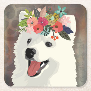 American Eskimo Dog Breed Blume Crown Rechteckiger Pappuntersetzer