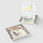 American Eskimo Dog Breed Blume Crown Steinuntersetzer (Seitenansicht)