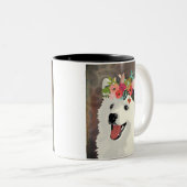 American Eskimo Dog Breed Blume Crown Zweifarbige Tasse (VorderseiteRechts)