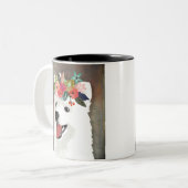 American Eskimo Dog Breed Blume Crown Zweifarbige Tasse (Vorderseite Links)