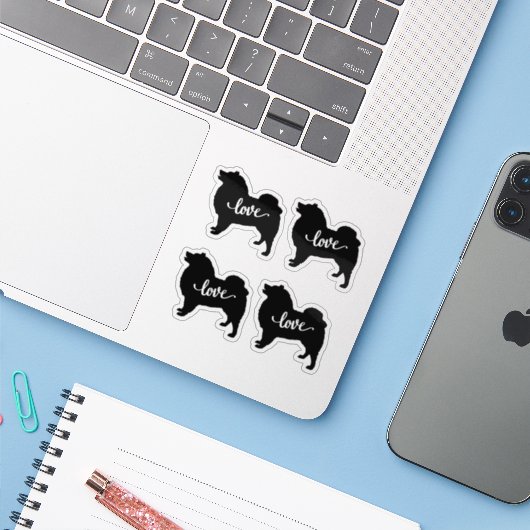 American Eskimo Dog Breed Liebe x4 Vinyl Aufkleber (Laptop mit iPhone)