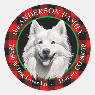 American Eskimo Dog Buffalo Karierte Rücksendeadre Runder Aufkleber