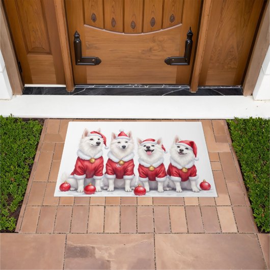 American Eskimo Dog Christmas Dress Santa Hat Fußmatte (Außenbereich)