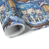 American Eskimo Dog Christmas Magical Snow Globe Geschenkpapier (Rolleneckpunkt)