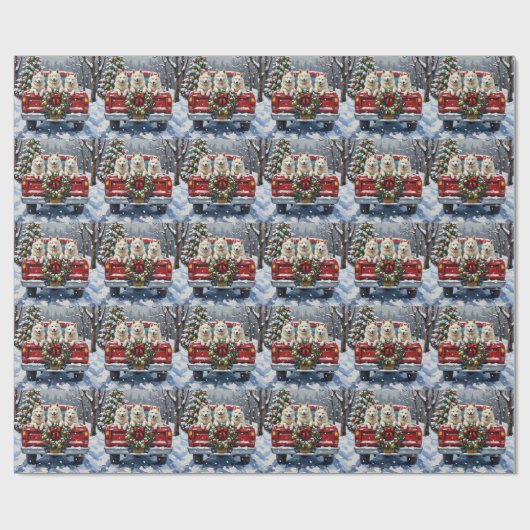 American Eskimo Dog Christmas Red Truck Holiday Geschenkpapier (Flach)