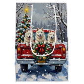 American Eskimo Dog Christmas Red Truck Holiday Mittlere Geschenktüte (Rückseite)