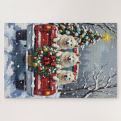 American Eskimo Dog Christmas Red Truck Holiday Puzzle (Horizontal)