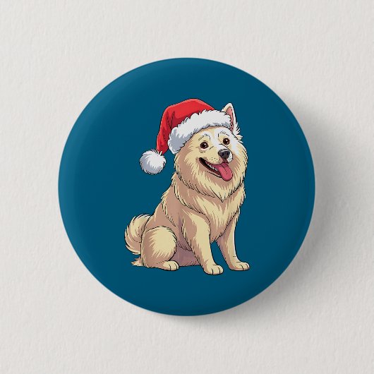 American Eskimo Dog Christmas Santa Hat Pet Dog Lo Button (Vorderseite)