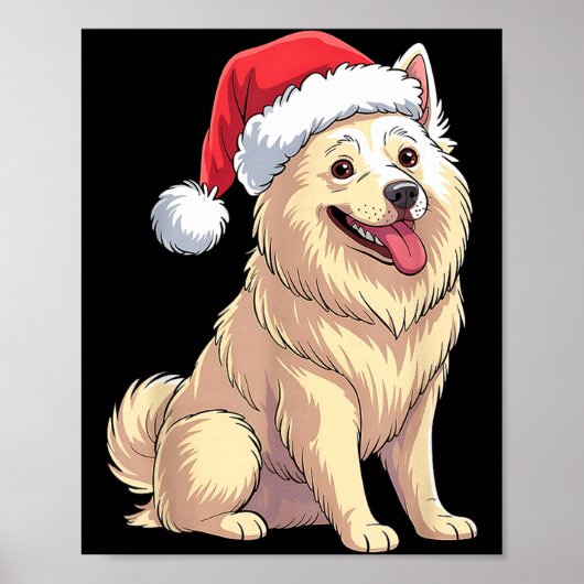 American Eskimo Dog Christmas Santa Hat Pet Dog Lo Poster (Vorne)