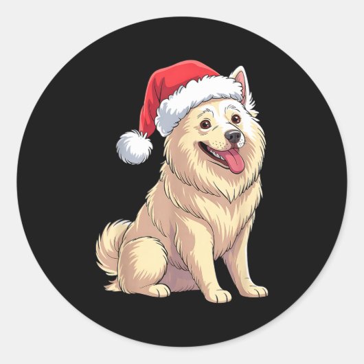 American Eskimo Dog Christmas Santa Hat Pet Dog Lo Runder Aufkleber (Vorderseite)