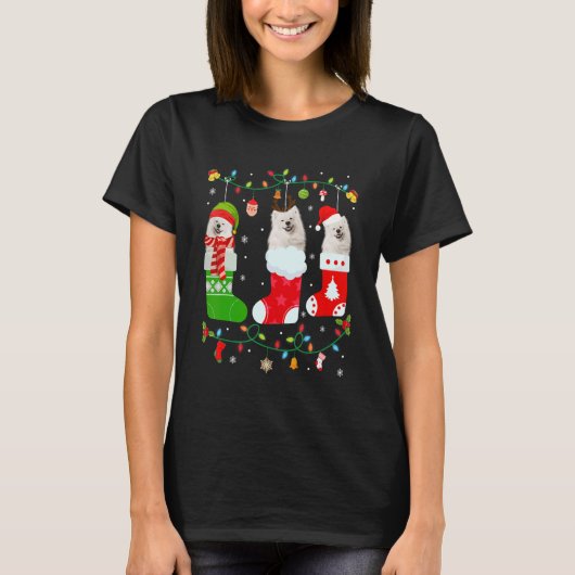 American Eskimo Dog Drei Weihnachtssocken Sweater T-Shirt (Vorderseite)