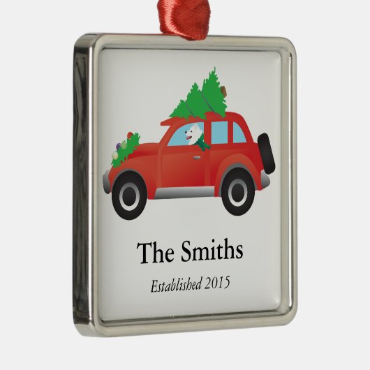 American Eskimo Dog Driving Car mit Weihnachtsbaum Silbernes Ornament (Rechts)