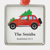 American Eskimo Dog Driving Car mit Weihnachtsbaum Silbernes Ornament (Vorne)