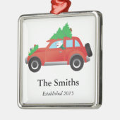 American Eskimo Dog Driving Car mit Weihnachtsbaum Silbernes Ornament (Links)