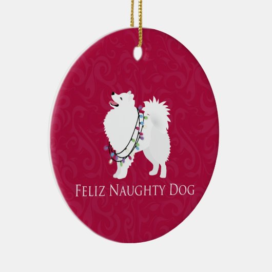 American Eskimo Dog Feliz Naughty Dog Weihnachten Keramikornament (Rechts)