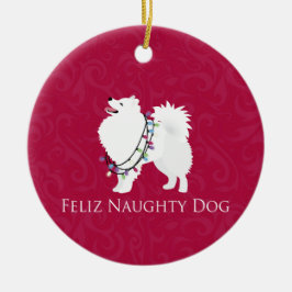 American Eskimo Dog Feliz Naughty Dog Weihnachten Keramikornament