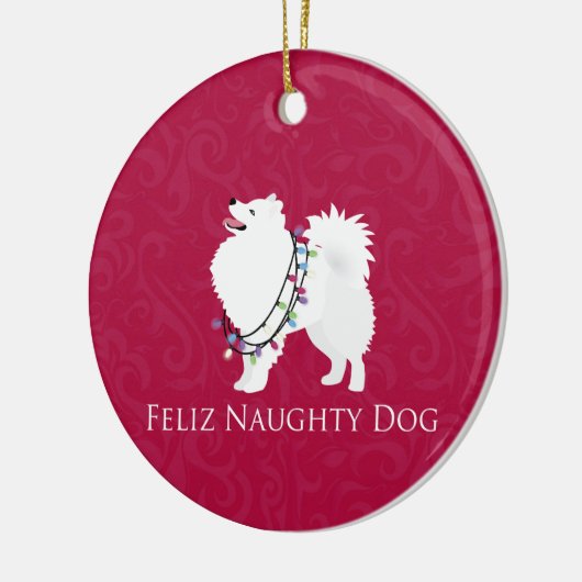 American Eskimo Dog Feliz Naughty Dog Weihnachten Keramikornament (Links)