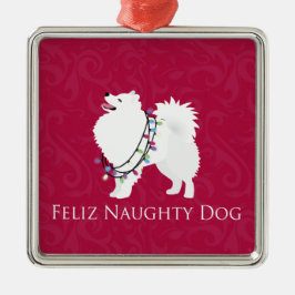 American Eskimo Dog Feliz Naughty Dog Weihnachten Ornament Aus Metall