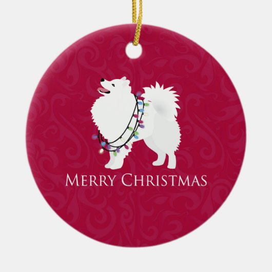 American Eskimo Dog Frohe Weihnachtsgestaltung Keramikornament (Vorne)