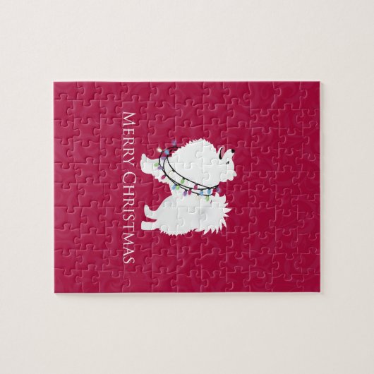 American Eskimo Dog Frohe Weihnachtsgestaltung Puzzle (Horizontal)