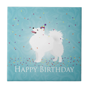 American Eskimo Dog Happy Birthday Design Fliese