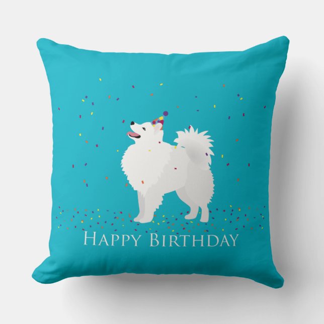 American Eskimo Dog Happy Birthday Design Kissen (Vorderseite)