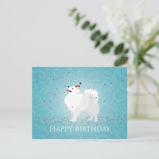 American Eskimo Dog Happy Birthday Design Postkarte (Stehend Vorderseite)