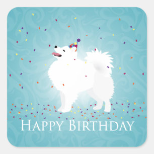 American Eskimo Dog Happy Birthday Design Quadratischer Aufkleber