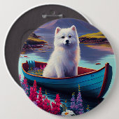 American Eskimo Dog on Paddle: Ein Landschaftliche Button (Vorne & Hinten)
