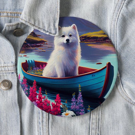American Eskimo Dog on Paddle: Ein Landschaftliche Button (Beispiel)
