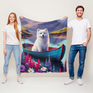American Eskimo Dog on Paddle: Ein Landschaftliche Fleecedecke