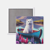 American Eskimo Dog on Paddle: Ein Landschaftliche Magnet (Vorderseite/Rückseite)