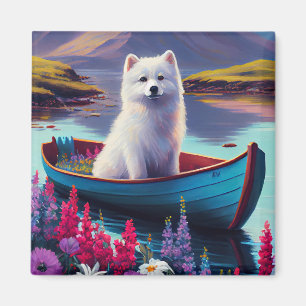 American Eskimo Dog on Paddle: Ein Landschaftliche Magnet