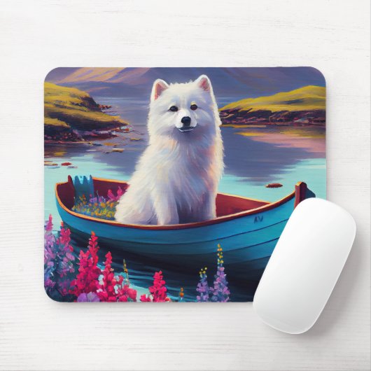 American Eskimo Dog on Paddle: Ein Landschaftliche Mousepad (Mit Mouse)