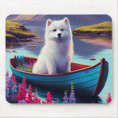 American Eskimo Dog on Paddle: Ein Landschaftliche Mousepad (Vorne)
