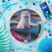 American Eskimo Dog on Paddle: Ein Landschaftliche Pappteller (Party)